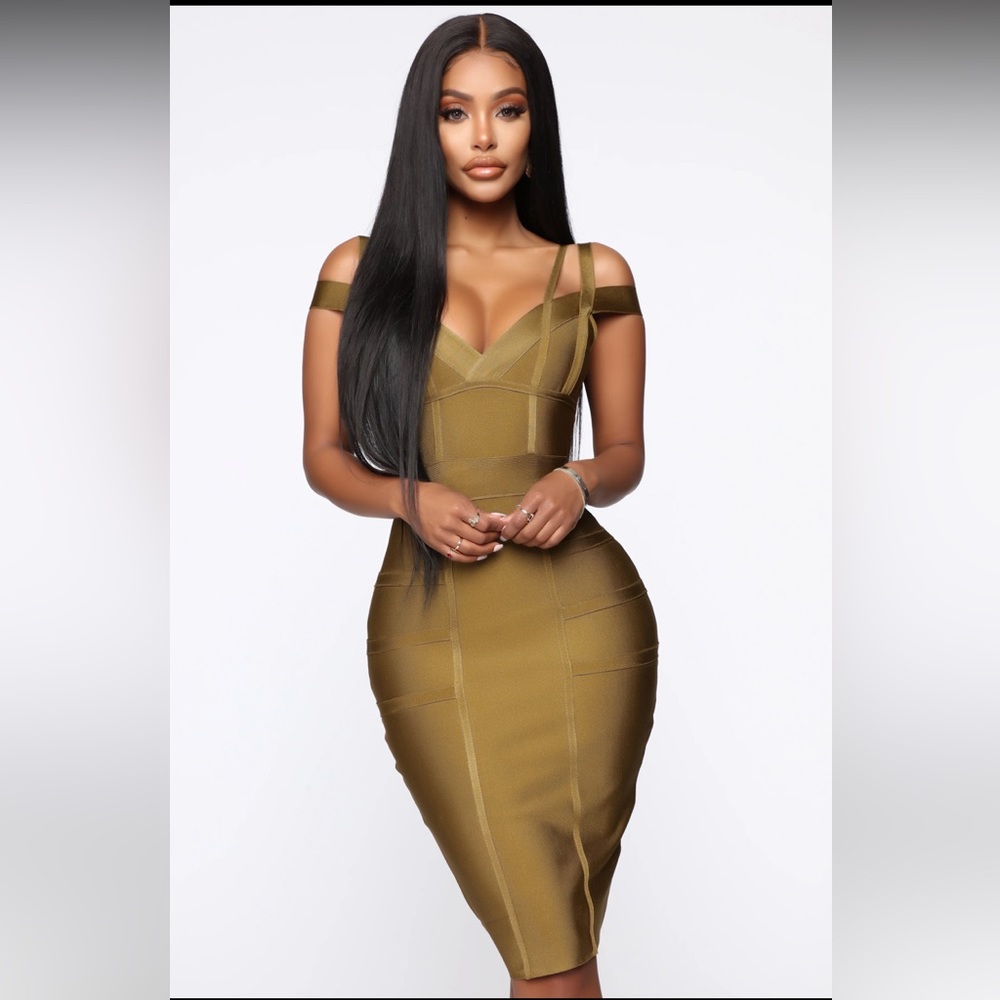 Women’s Olive Green Midi Bandage Dress